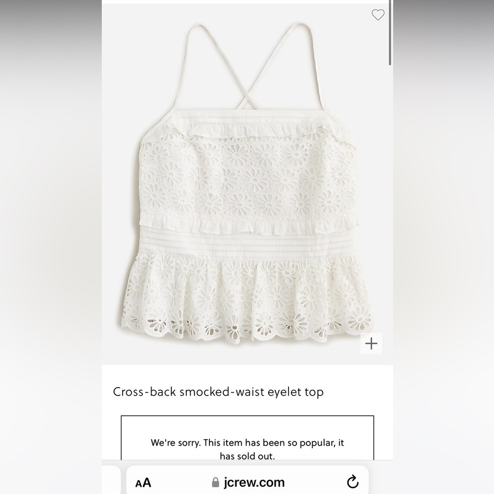 J. Crew White Cross-Back Smocked-Waist Eyelet Tank